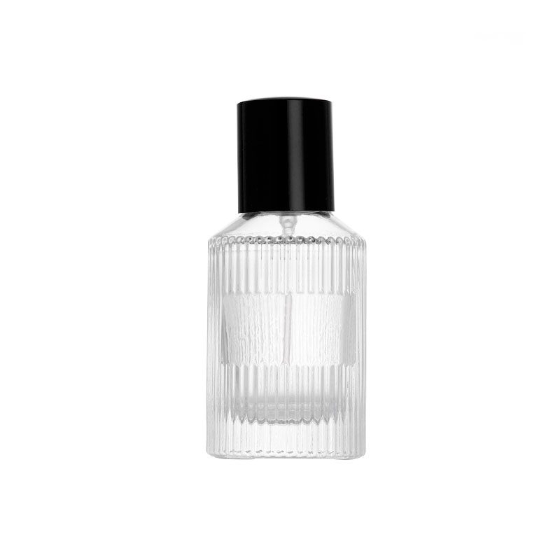Ribbed Glass Perfume Bottle with Black Cap PB-GL-048