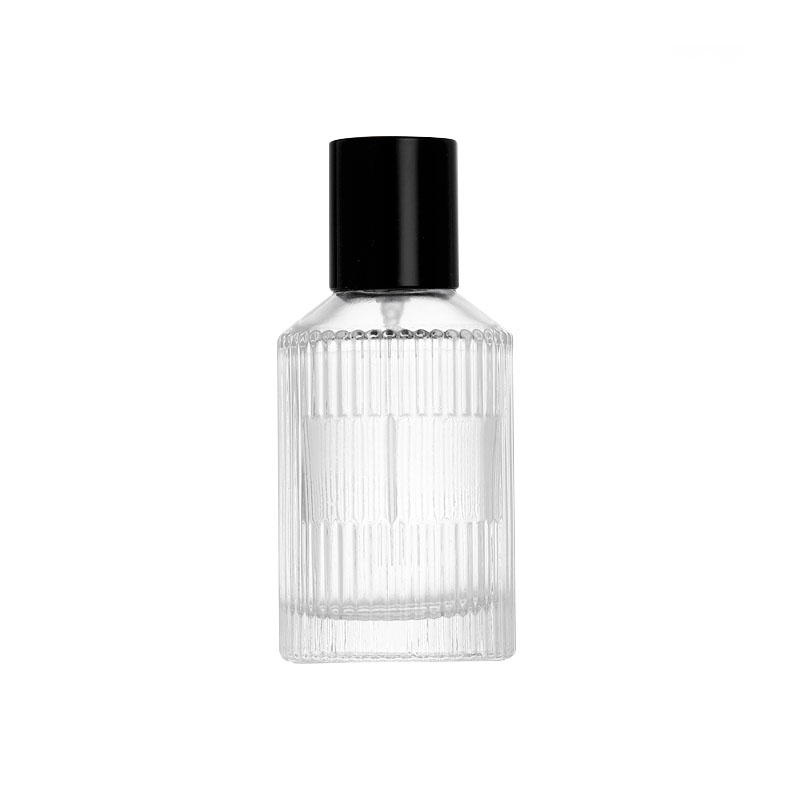 Ribbed Glass Perfume Bottle with Black Cap PB-GL-049