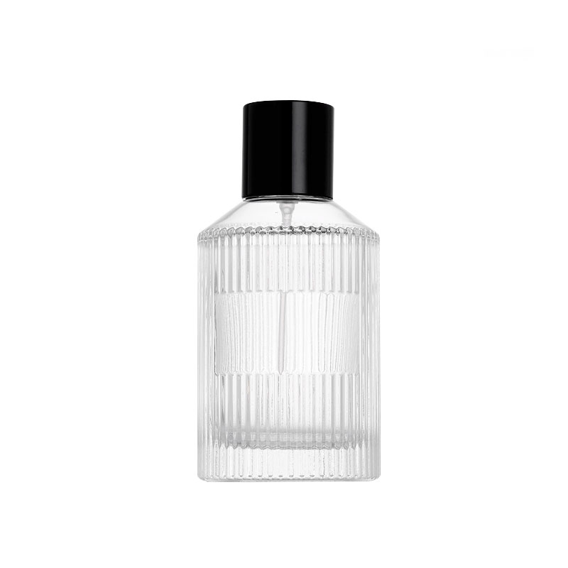 Ribbed Glass Perfume Bottle with Black Cap PB-GL-050