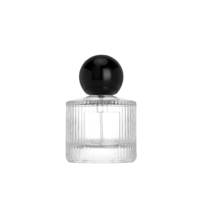 Wide Ribbed Glass Perfume Bottle with Black Ball Cap PB-GL-051