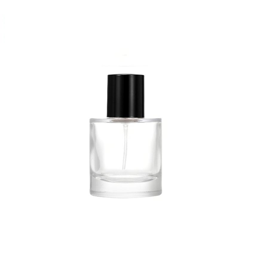Low Profile Glass Perfume Bottle with Black Cap PB-GL-060