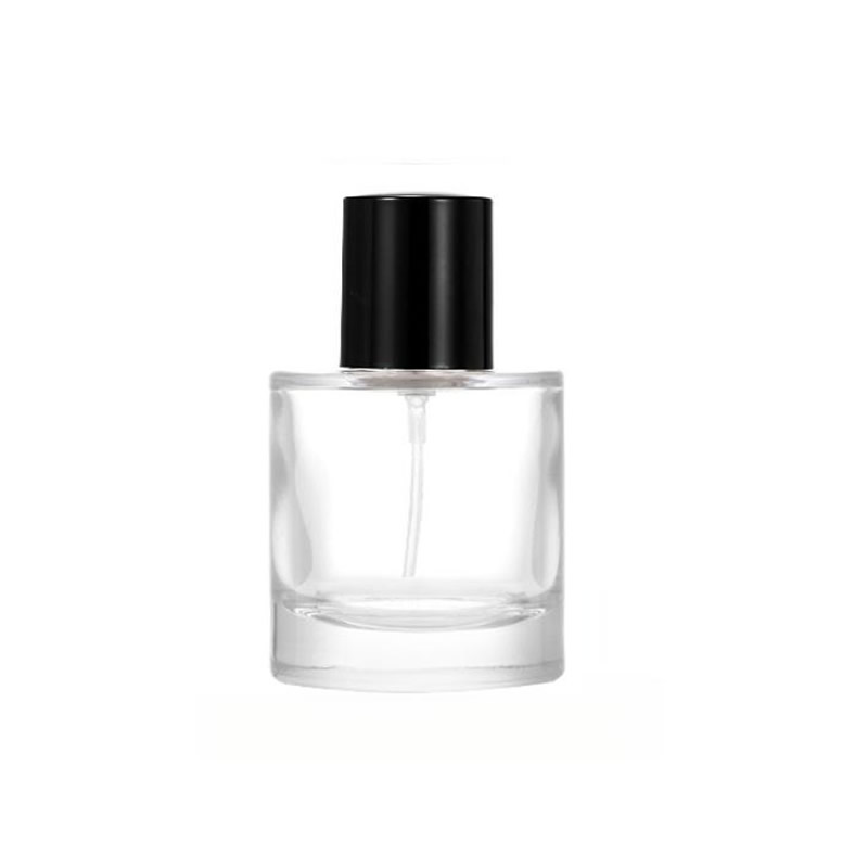 Low Profile Glass Perfume Bottle with Black Cap PB-GL-061