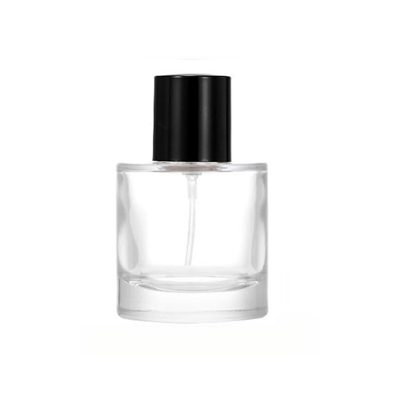 Low Profile Glass Perfume Bottle with Black Cap PB-GL-062
