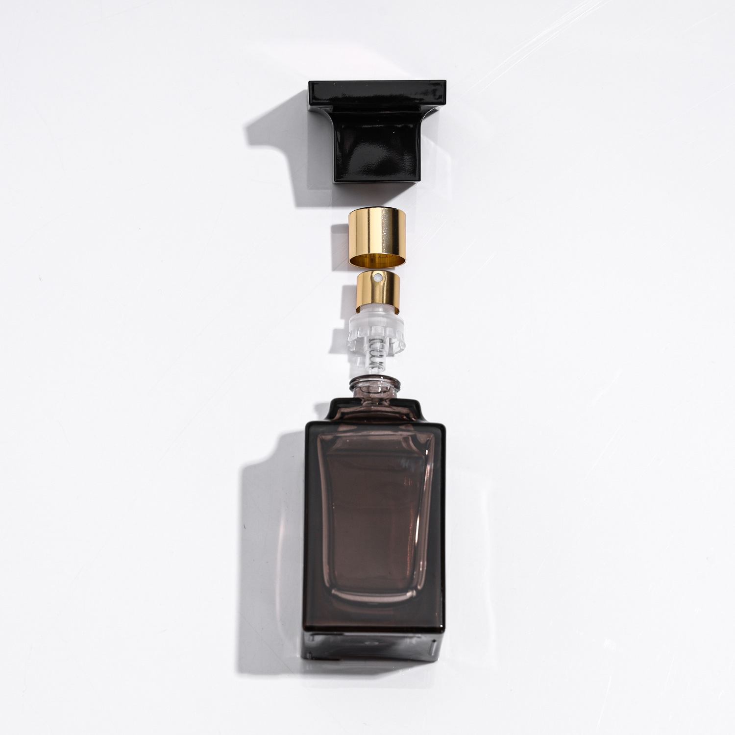 Wholesale 50ml Translucent Smoky-Black Square Glass Perfume Bottle