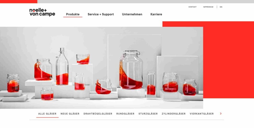 Noelle and von Campe website showing glass jars and container shapes