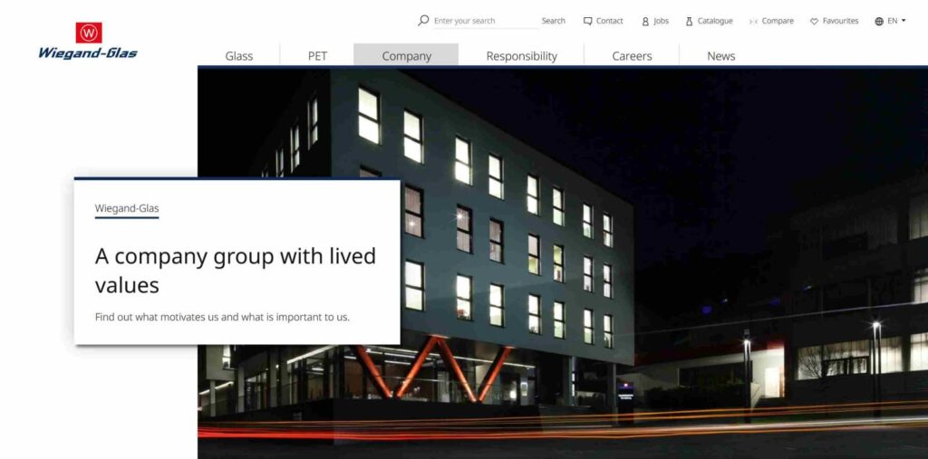 Wiegand-Glas company website and building exterior